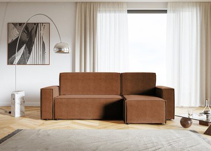 Copertino L-shaped corner sofa with sleeping function with storage, universal copper hydrophobic velvet