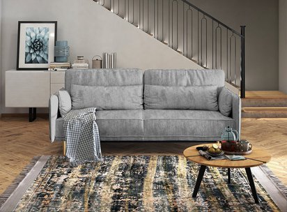 Spider three-seater sofa bed, grey, hydrophobic velvet