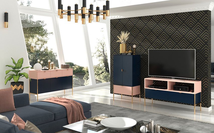 Lesari TV cabinet navy blue and pink