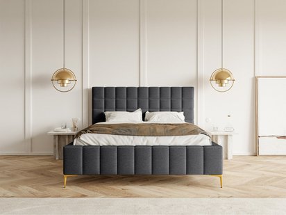 Upholstered bed 140x200 cm Szejlo with container, metal frame Raven 16 chenille