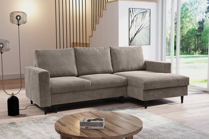 Corner sofa with sleeping function Nalika L-shaped with storage Poso 02 corduroy right-hand side