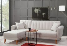 Corner sofa with sleeping function Rallion L-shaped linen cream left-hand side