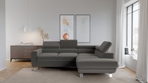 Bambito L-shaped corner sofa with sleeping function with container and adjustable headrests, gray-brown hydrophobic velvet, right-hand side