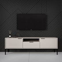 Diargo 135 cm two-door TV cabinet with a drawer and a recess, grey-beige on a black frame