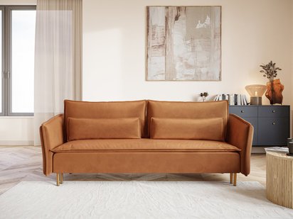 Three-seater sofa Ummo Magic Velvet 2286 with a container, hydrophobic fabric, velor, gold legs