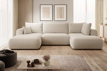 Ovo U-shaped corner sofa with sleeping function with Abriamo 03 boucle container, right-hand