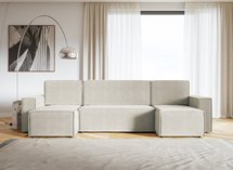 Copertino U-shaped corner sofa with sleeping function with storage, universal, light beige, hydrophobic velvet