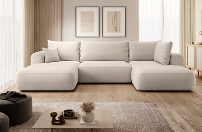 Ovo U-shaped corner sofa with sleeping function with container Castel 03, easy-to-clean velvet, right-hand side