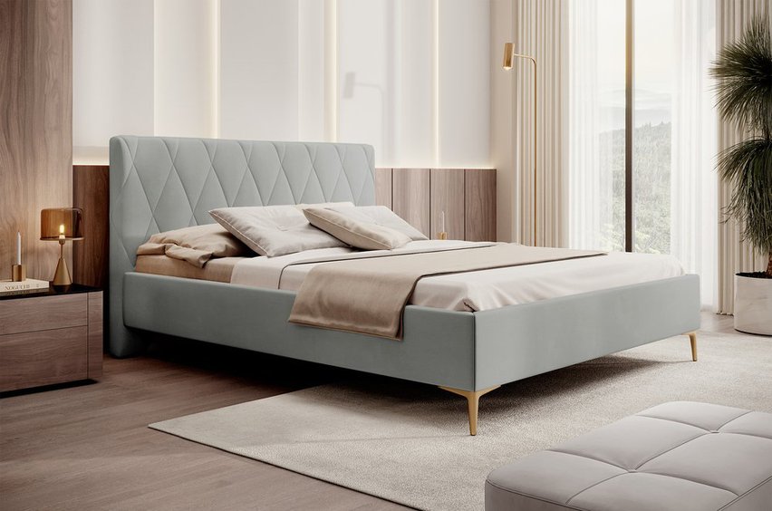 Upholstered bed 140x200 cm Tiksi light gray velvet