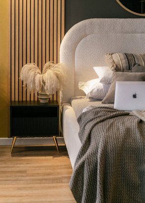 Bello bedside table with a drawer with a lamella front, black and gold legs