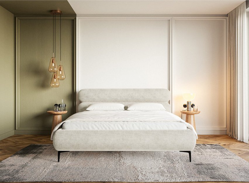 Upholstered bed 160x200 cm Roule with storage, metal frame Perfect Harmony 02 chenille, black legs