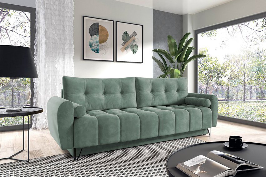 Minna Amon 27 three-seater sofa bed with a container, water-repellent velvet