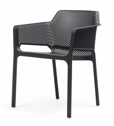 Garden set Cube square table 70 cm and 4 chairs with armrests Net Nardi made of certified anthracite plastic