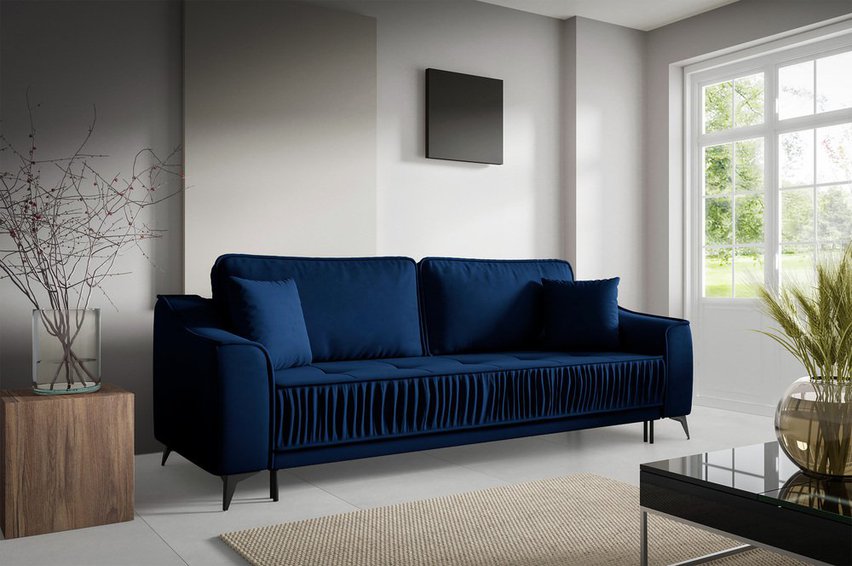 Louisos three-seater sofa bed with storage, navy blue, hydrophobic