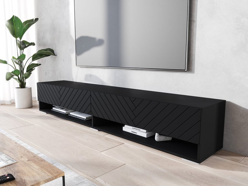 TV cabinet Wander 180 cm black graphite/black herringbone with led