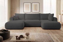 Ovo U-shaped corner sofa with sleeping function with Abriamo 08 boucle container, right-hand