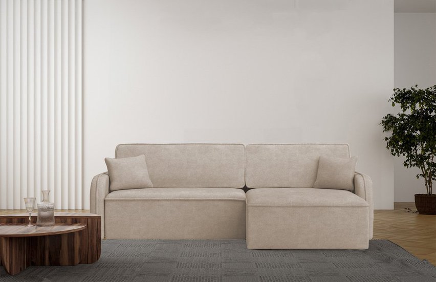 Corner sofa with sleeping function Picatti Amon 16 L-shaped with a container in hydrophobic fabric universal velour