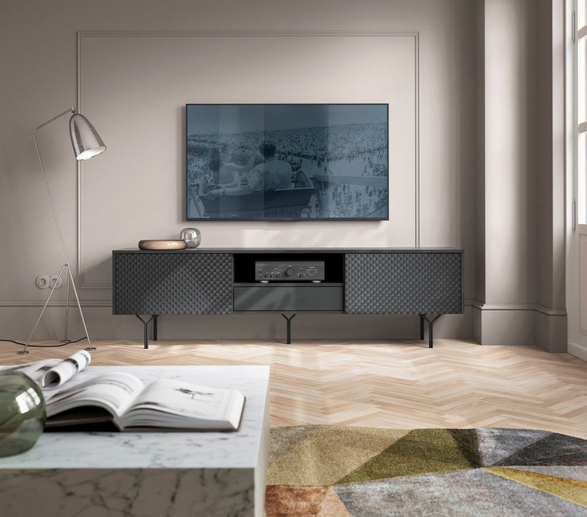 Maraveno two-door TV cabinet with drawer 180 cm Black