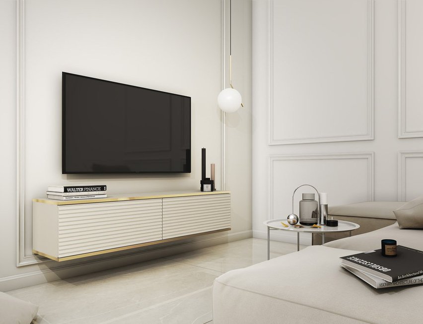 Mucalma TV cabinet 135 cm beige with gold lamella inserts RTV135MDFBEŻ