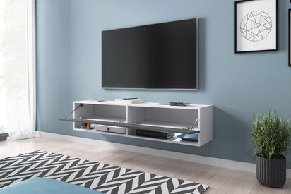 Wander TV Cabinet 140 cm (Matt White / Glossy Gray, LED)