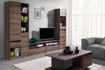 Rikno TV Cabinet with Drawer (Monastery Oak / Gloss Black)