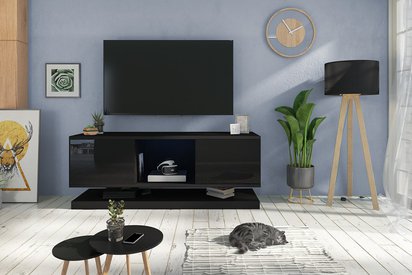 Wizzardin TV Cabinet (Matte Black / Glossy Black, LED)