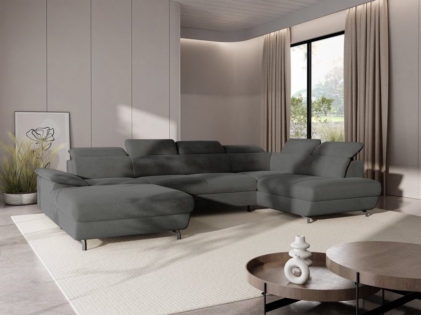 Corner sofa with sleeping function Lambo U-shaped Castel 93 with container, black legs, right-hand side