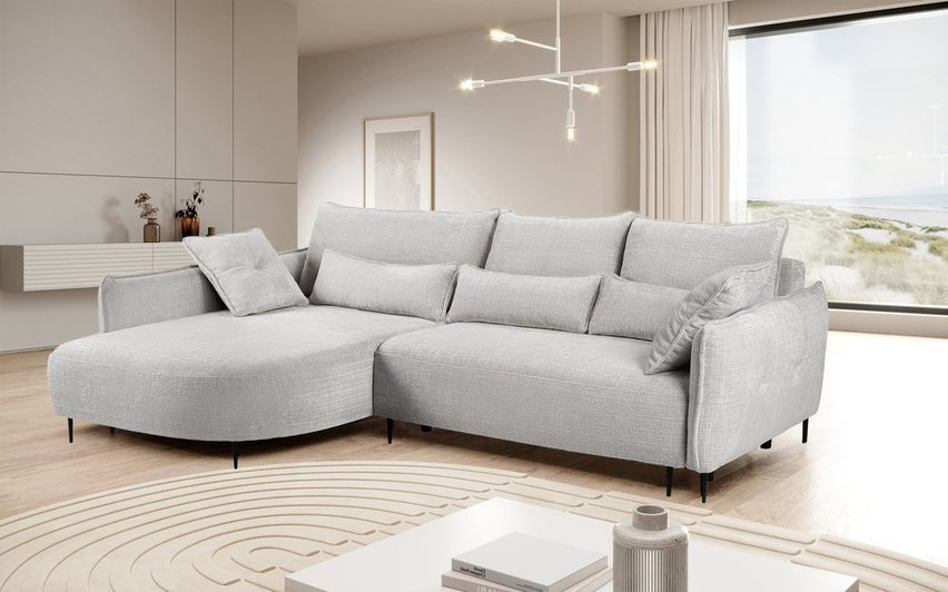 Oblivio corner sofa with sleeping function L-shaped with container (Fabric: Haga 06, Side: Left)