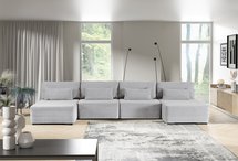 Corner sofa with sleeping function Moduliano U-shaped large with storage universal light gray corduroy