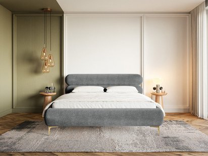 Upholstered bed 180x200 cm Roule Amon 11 hydrophobic velvet gold legs