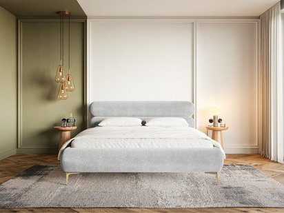 Upholstered bed 160x200 cm Roule with storage, metal frame Amon 09, hydrophobic velvet, gold legs