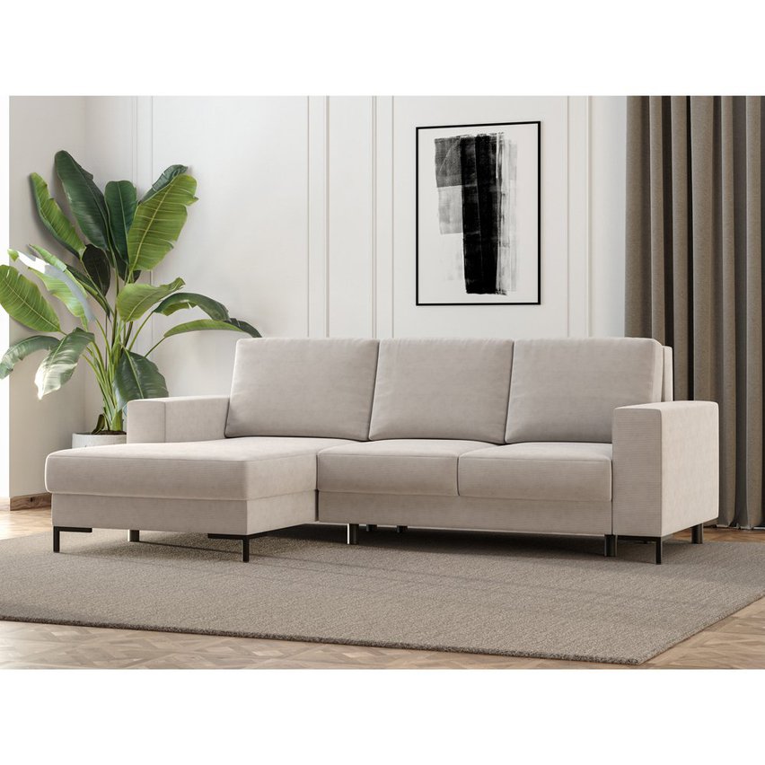 Mokpeo corner sofa bed (Fabric: Scala sand, Legs: Black, Side: Left)