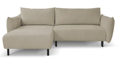 Candeiro corner sofa with sleeping function and bedding container, gray-beige boucle, universal