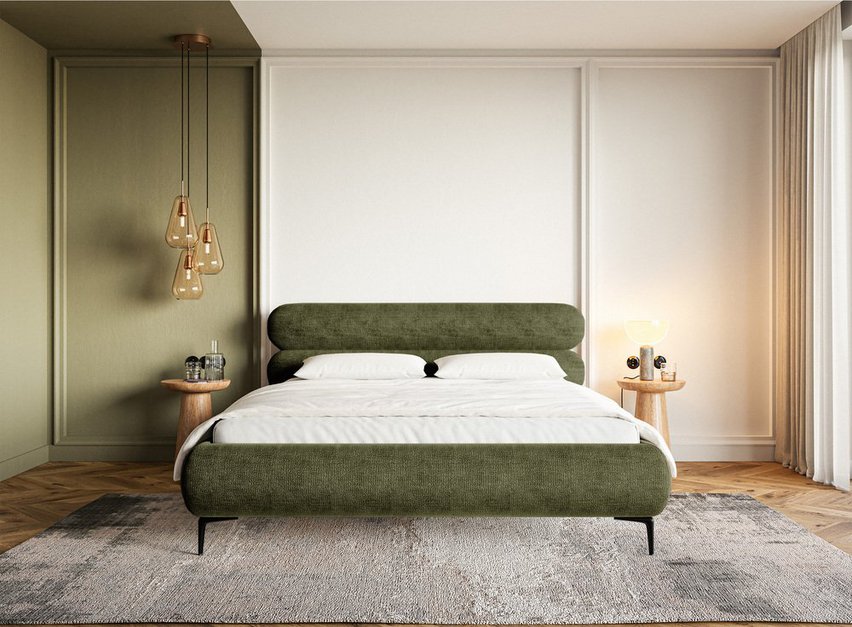 Upholstered bed 160x200 cm Roule with storage, metal frame, Perfect Harmony 39 chenille, black legs