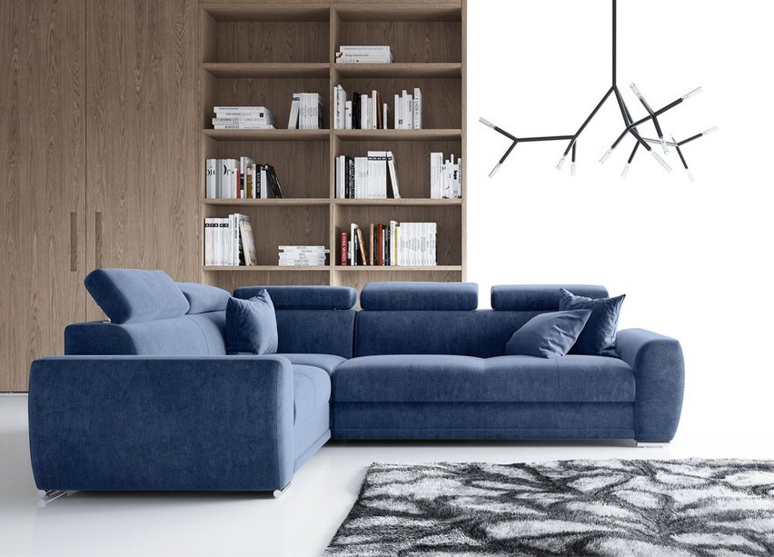 Corner sofa bed Danles L-shaped with five adjustable headrests and a left-hand container (Fabric: Element 13)