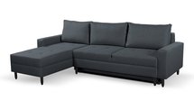 Corner sofa with sleeping function Ninetta Mini Rino 97 with a container in a hydrophobic fabric, wenge legs, left-hand side