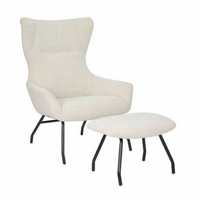 Suppet lounge chair with footstool, cream chenille