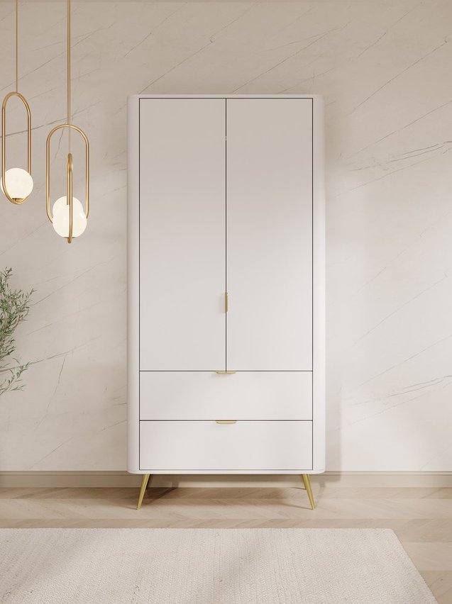 Oval two-door wardrobe with drawers 92 cm, white