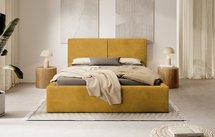 Upholstered bed 180/200 cm Farese mustard Poso 01 with container and gas actuator corduroy