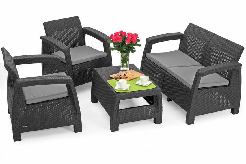 Corfu Keter four-seater garden set with a graphite table