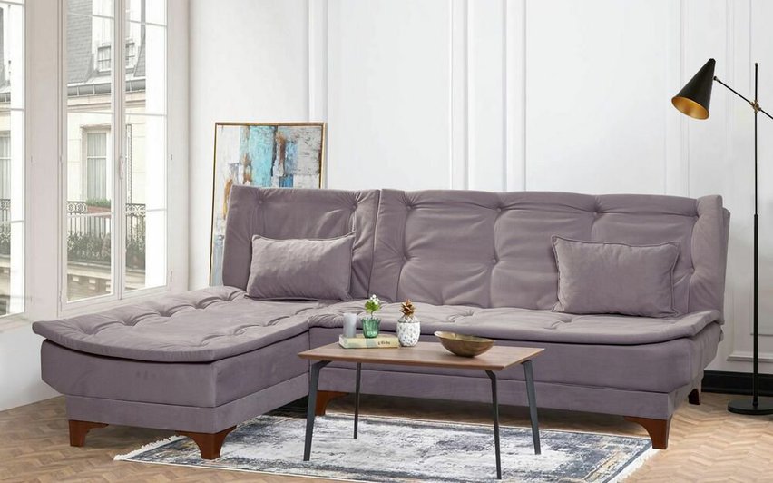 Corner sofa with sleeping function Shesse L-shaped gray velvet left-hand side