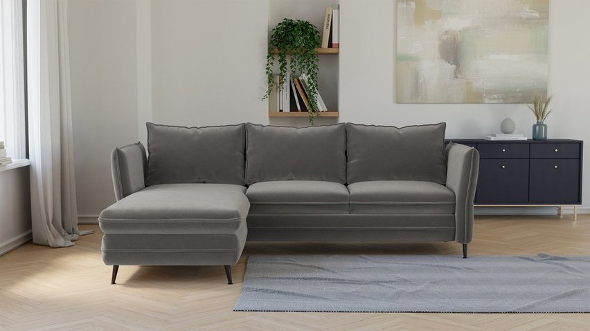 Corner sofa with sleeping function Arenosa L-shaped with storage universal gray-brown hydrophobic velvet