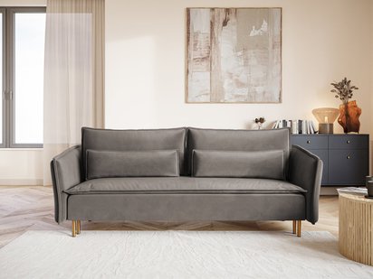 Ummo Magic Velvet 2241 three-seater sofa with a container, hydrophobic velor fabric, gold legs