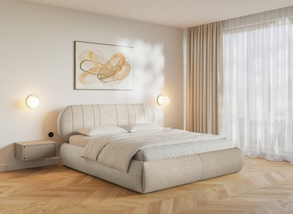 Upholstered bed 160x200 cm Asmelio beige braid