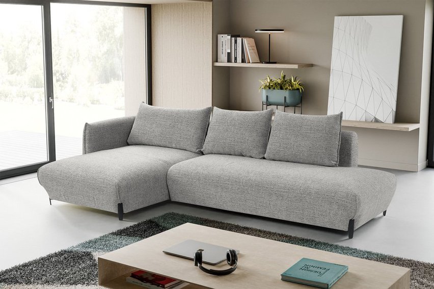 Corner sofa with sleeping function Laresna L-shaped with container Coco 85 braided left-hand side