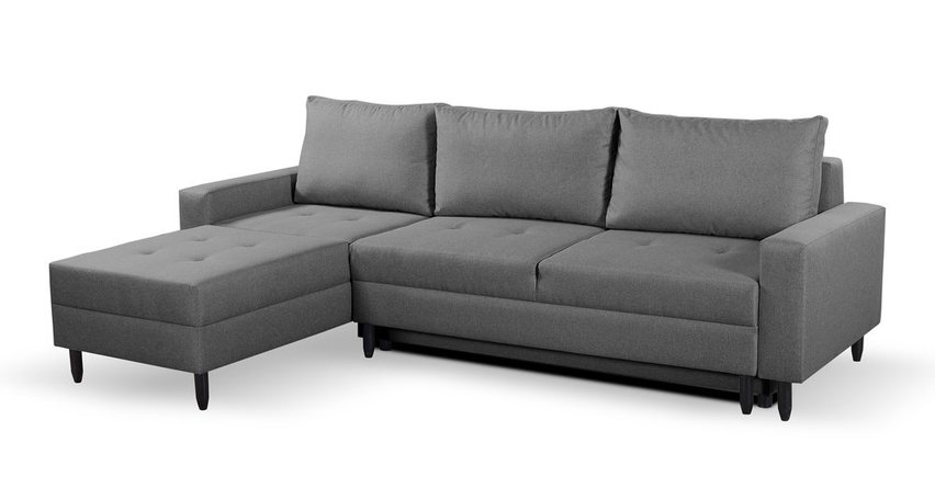 Corner sofa with sleeping function Ninetta Mini Rino 93 with a container in a hydrophobic fabric, wenge legs, left-hand side