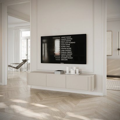 Ovarlo hanging TV cabinet with grooves, three doors, 163 cm, sand beige