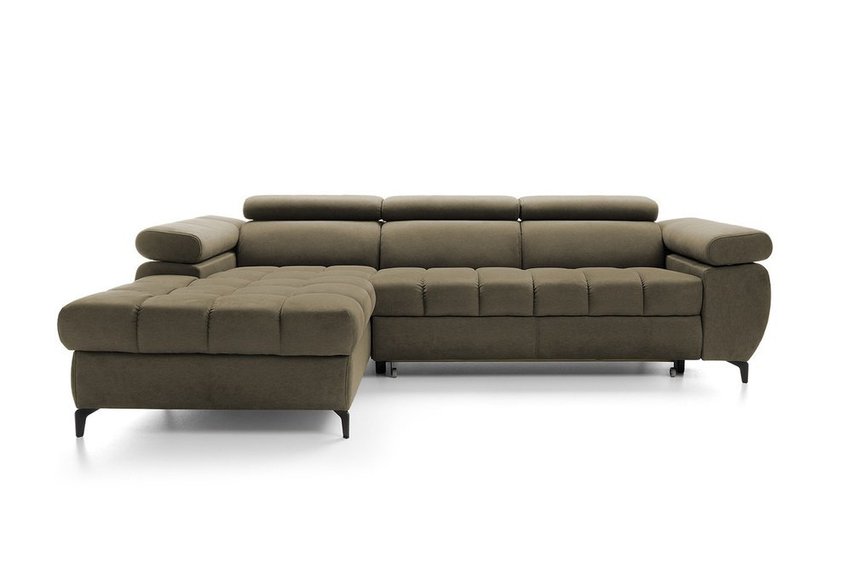 Pernes L-shaped corner sofa bed with adjustable headrests and armrests and a container (Fabric: Letto 38, Side: Left)