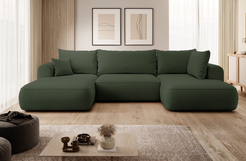 Ovo U-shaped corner sofa with sleeping function with container Castel 39, easy-to-clean velvet, right-hand side