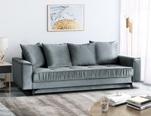 Elanja grey three-seater sofa with velvet storage